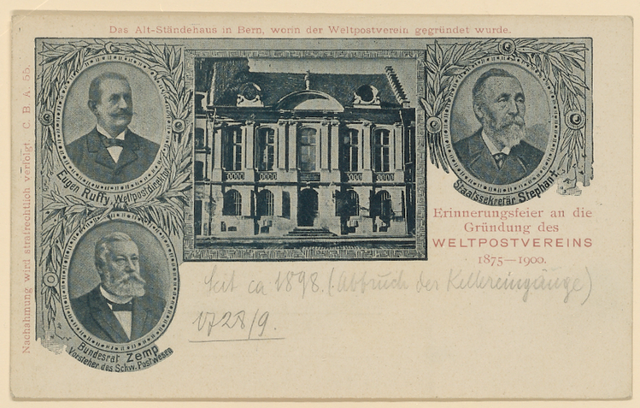 Rathaus des Äusseren Standes, umgeben von den Portraits von Eugen Ruffy, Bundesrat Zemp und Staatssekretär Stephant